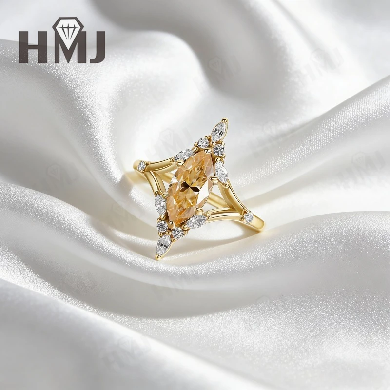 925 Sterling Silber Moissanit Halo-Ring - Marquise-Schliff D-Farbe/Schwarz/Champagner Feiner Schmuck Muttertags-Schmuckgeschenk für Sie – Detail 13