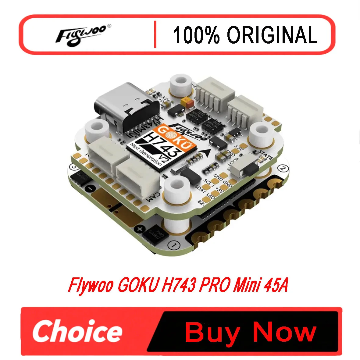 Flywoo GOKU H743 PRO Mini Flight Controller Stack - 32Bit 128K + G45M AM32 45A 4-IN-1 ESC 20*20mm for FPV Drone