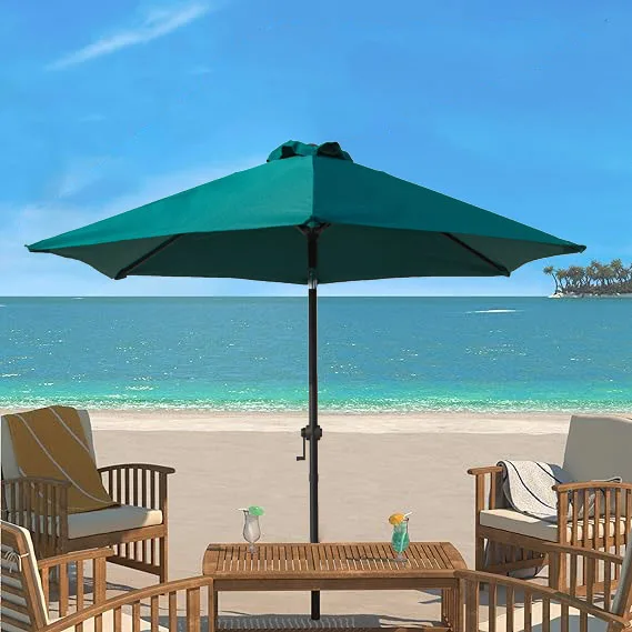 #Heavy Duty 7.5ft Outdoor Furniture Umbrella 6 Ribs 200g Yarn Dyed Fabric With Aluminum Alloy Tilt Factory Wholesale Price
