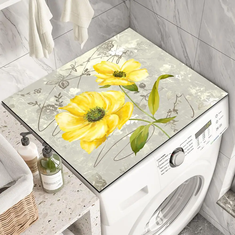 vikama Yellow Daisy Flowers Washer Dryer Dust Cover Creative Washing Machine Dust Cover Pad Fast Drying Absorbent Protector Mat
