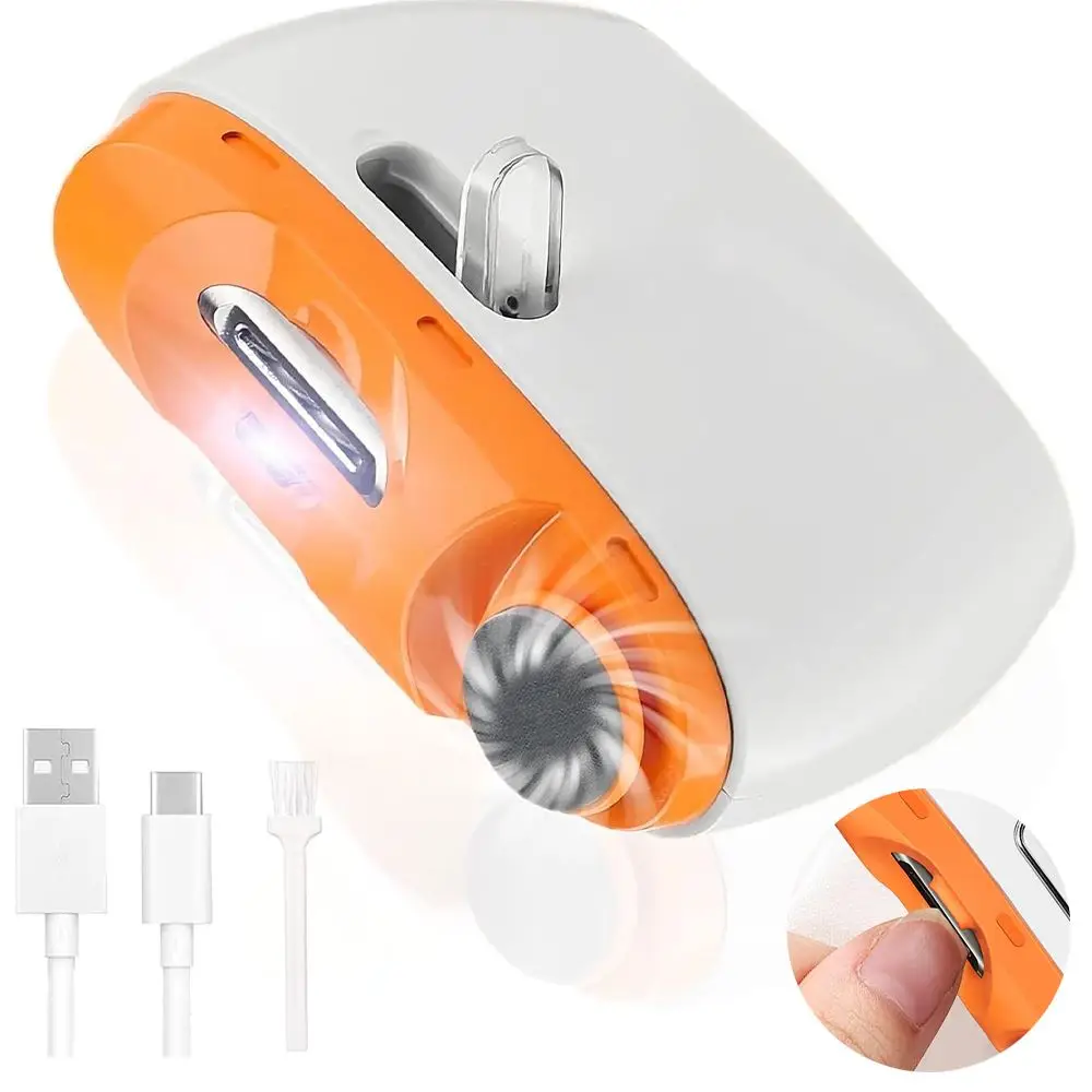 Coupe-ongles électrique, polisseuse à ongles électrique avec lumière LED et rangement pour pinces, lime à ongles électrique rechargeable par USB à 2 vitesses pour bébés, personnes âgées, enfants, aidants