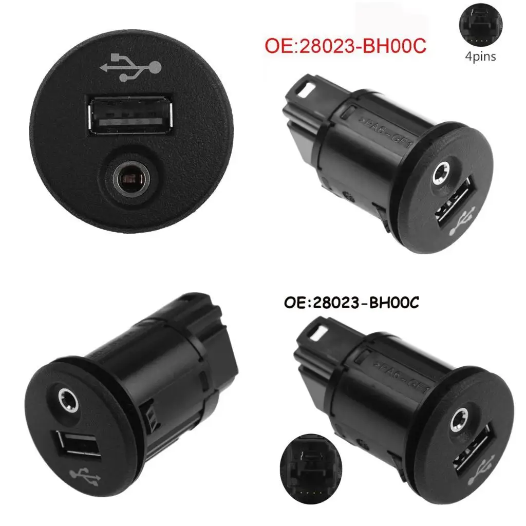 

E7CA Automobile 3.5mm Flush Mount with USB Plug 28023-BH00C For Frontier 2011-2019 Auto Interior 3.5mm Port Adapter