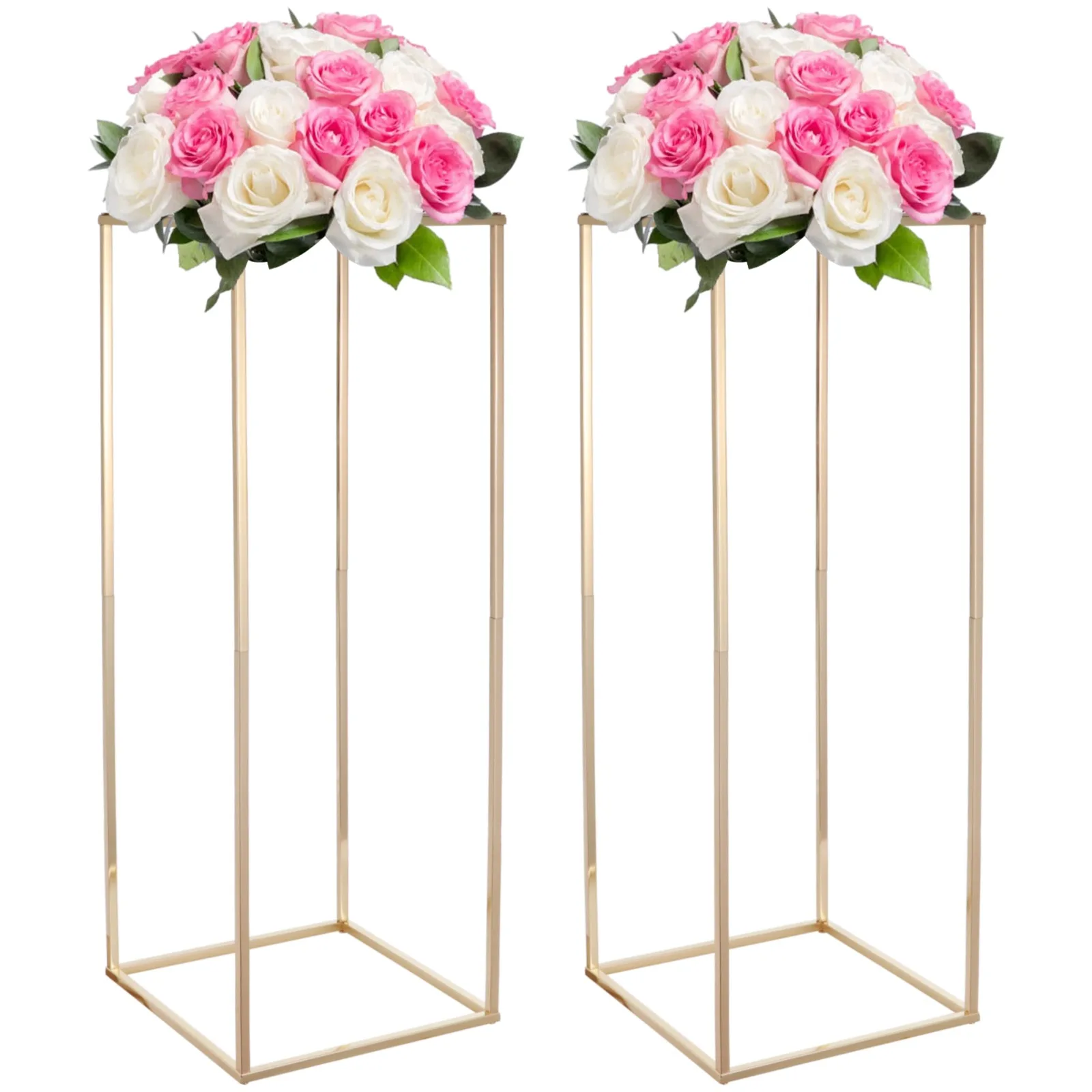 2Pcs Golden Wedding Flower Stands Golden Flower Stand With Acrylic Plate Metal Flower Vase Wedding Centerpiece Decor Metal Stand