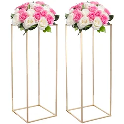 2Pcs Golden Wedding Flower Stands Golden Flower Stand With Acrylic Plate Metal Flower Vase Wedding Centerpiece Decor Metal Stand