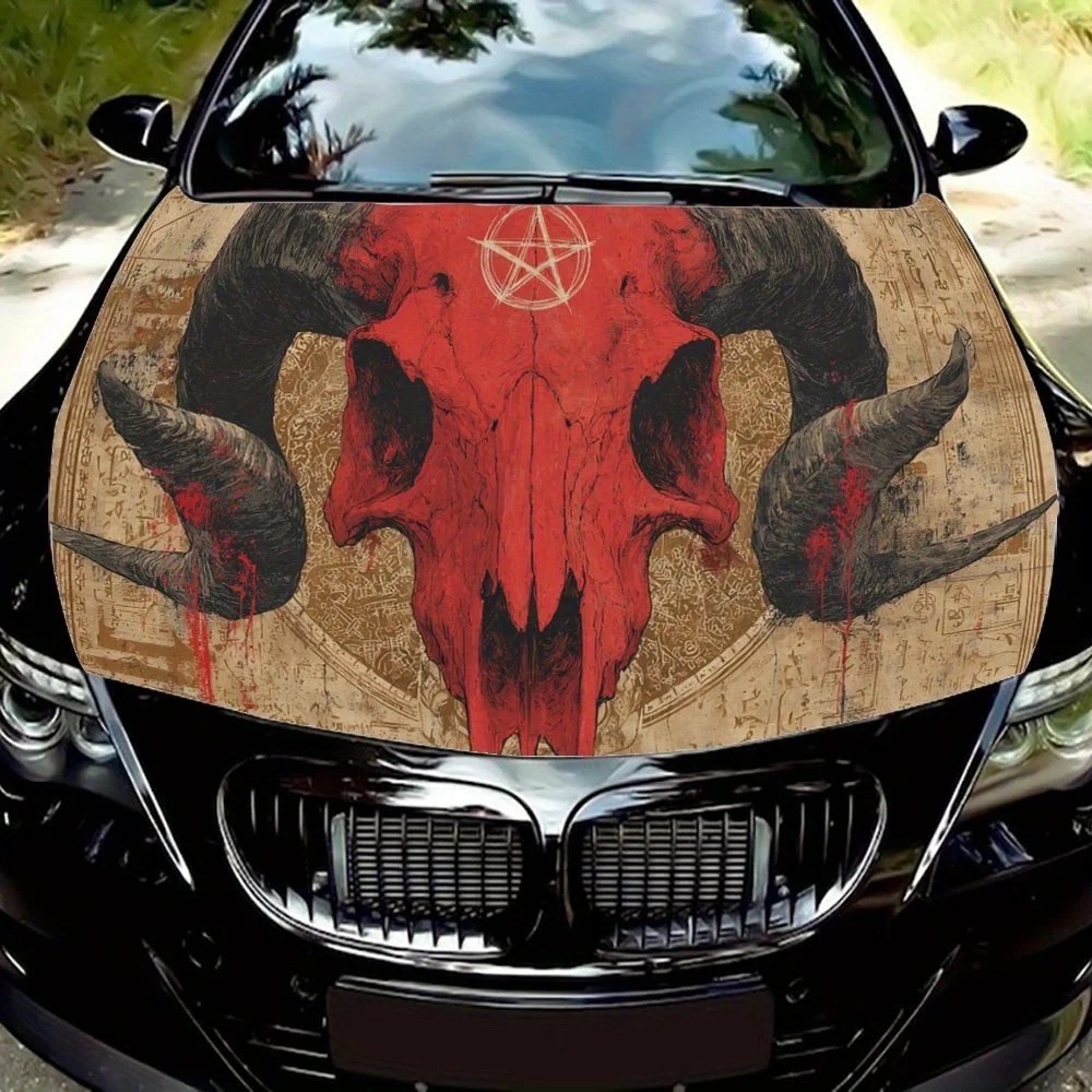 

Skull with Ram Horns,Car Hood Decal, Self-Adhesive Waterproof PVC Car hood Sticker,Car Decoration Scratch Resistant Sticker Prot