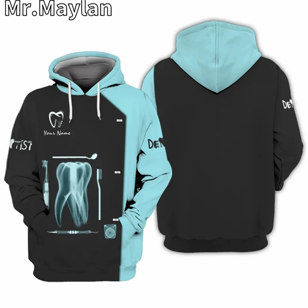 Custom Dentist Pattern Dental Clinic Uniform 3D Hoodie Men/Women Pullover Sweatshirt Hooded Jersey Tracksuit Outwear Coat A-910