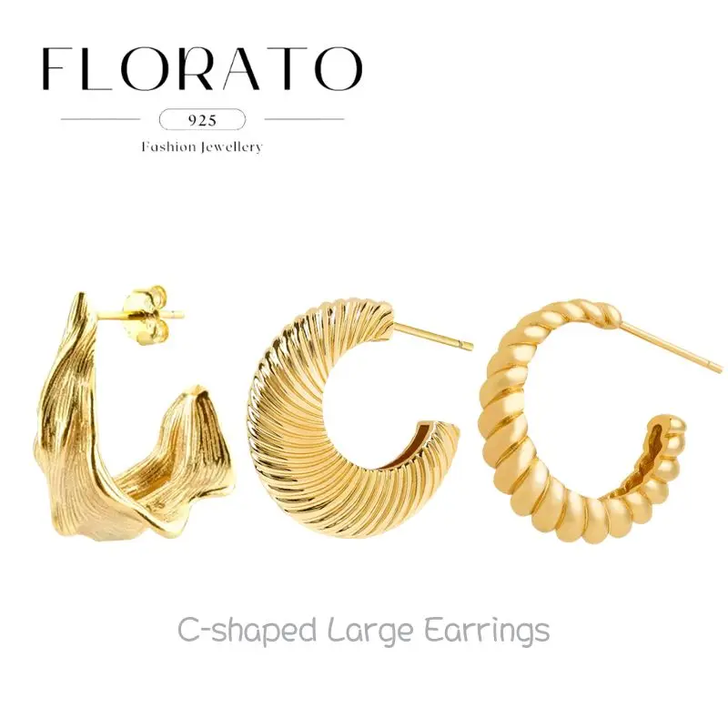 

925 Sterling Silver Needle Simple C-shaped Earrings European and American Cross-border Large Earrings Fashion Party Jewelry