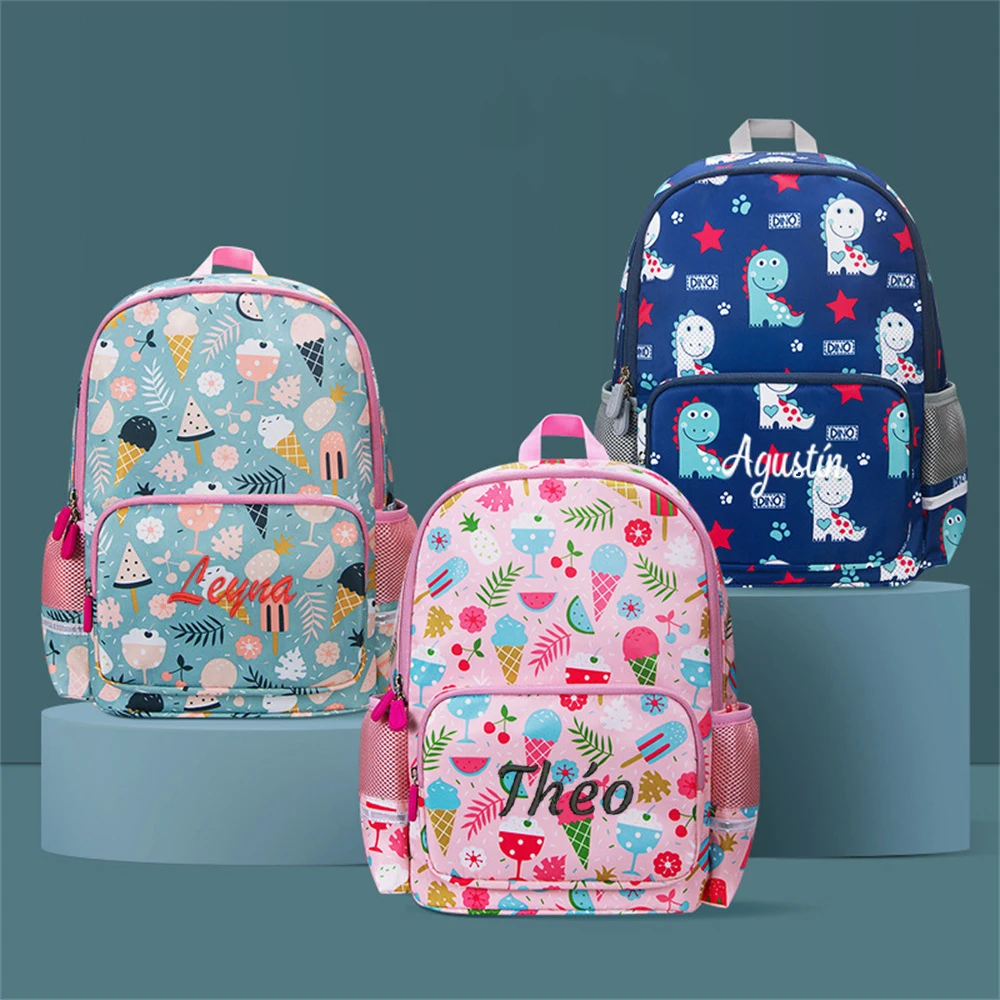 1-6 Grade Children\'s Schoolbag Fashion Custom Embroidered Name Backpack Primary School Cartoon Schoolbag Kids Travel Snack Bags