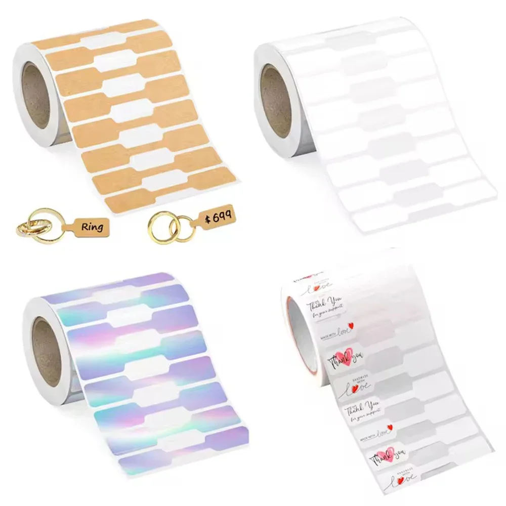 

500pcs Jewelry Price Tags Kraft Paper Blank Self Adhesive Labels Rectangle Dumbbell Shape For Bracelet Ring Clothing