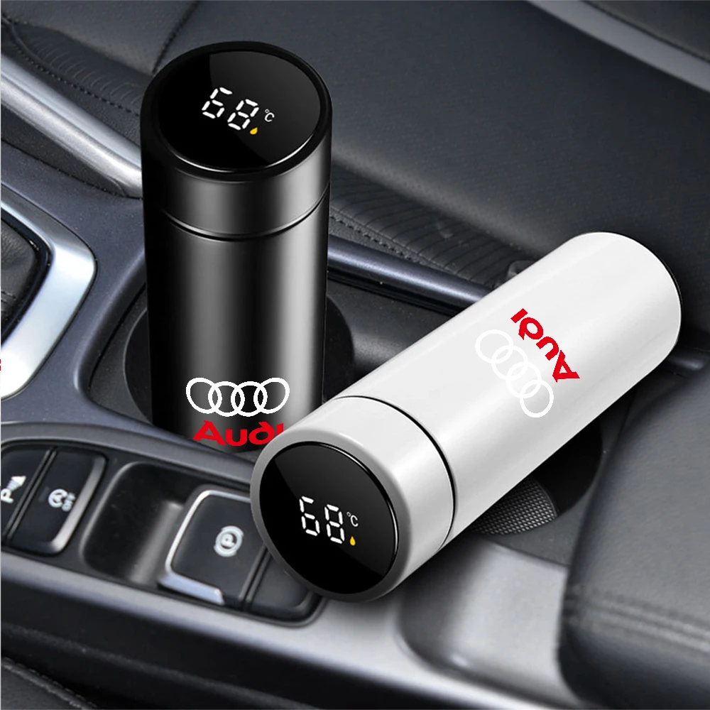 1pc 500ml Car Stainless Steel Smart Thermos Bottle Intelligent Temperature Display Cup For Audi Sline Q3 Q5 Q7 RS3 RS4 A3 A4 B5