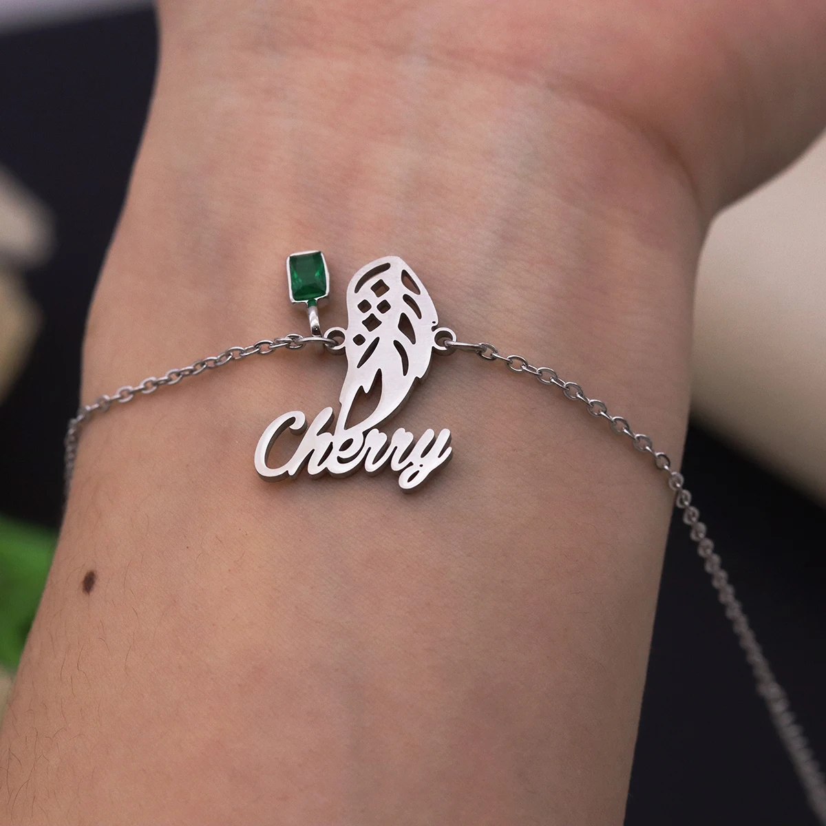 Chandler Custom Name Angel Wings Charm Bracelet, Vintage Silver Plated Personalized Fashion Jewelry