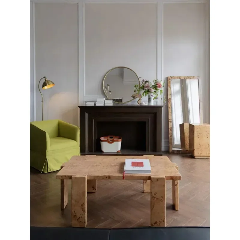 Mahogany core wood pattern coffee table, minimalist Italian empty six-foot short table