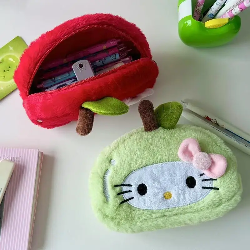 Kawaii Hello Kitty trousse à crayons en peluche sac de maquillage de dessin animé grande capacité papeterie cosmétiques pochette à crayons sac de rangement cadeau