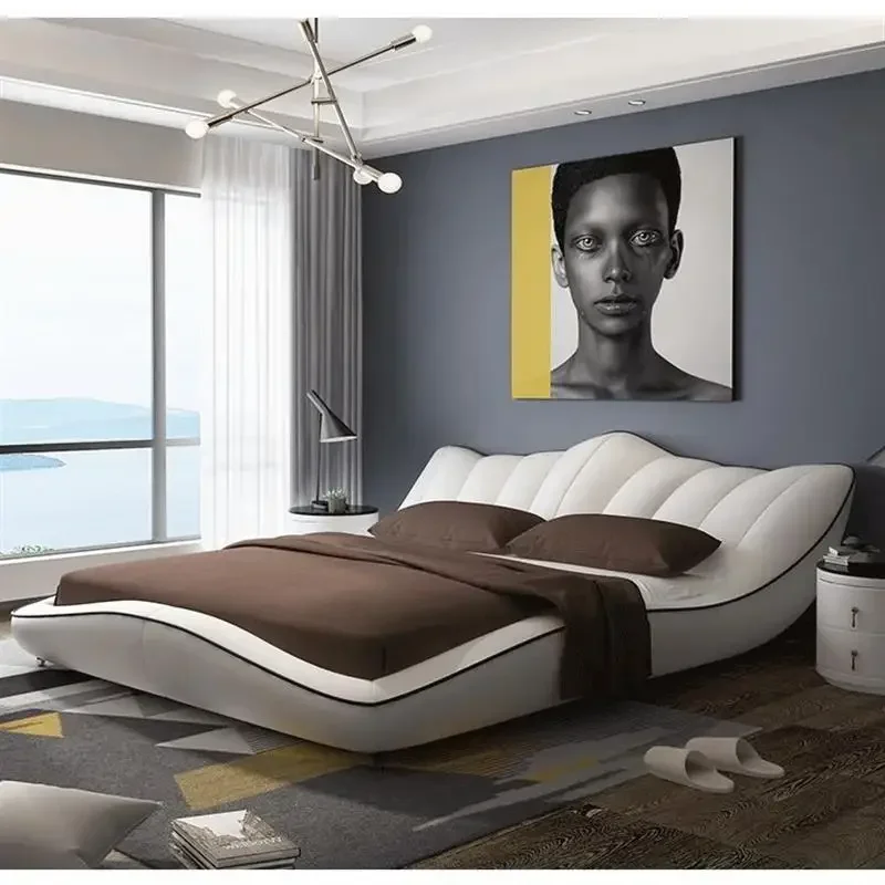 Leather bed double adult master bedroom wedding 1.8 meters tatami 1.5 meters personalized Internet celebrity