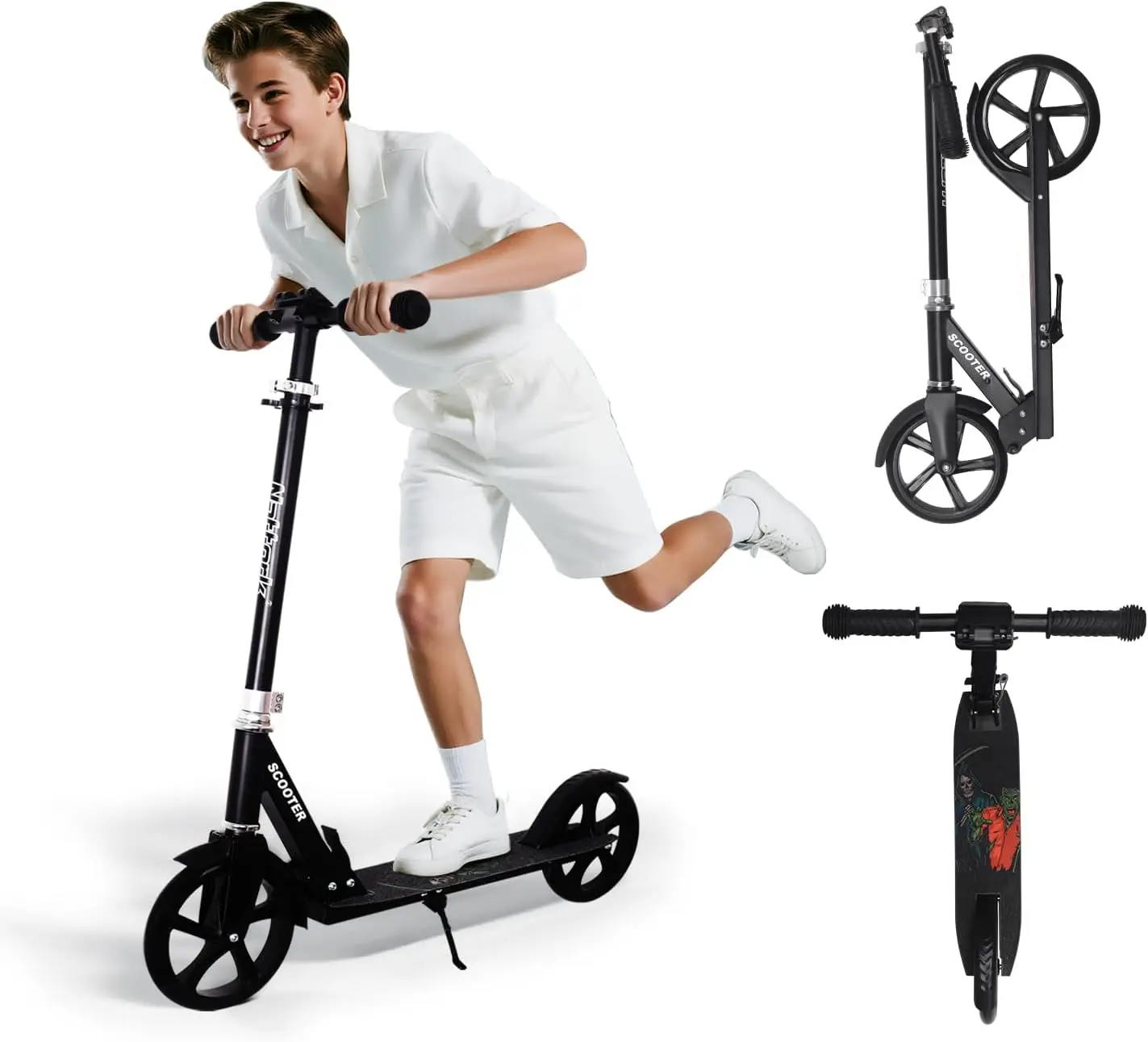 

Adjustable Height Folding Kick Scooter for Kids, Teens & Adults - Lightweight with Anti-Shock Suspension and Large Wheels