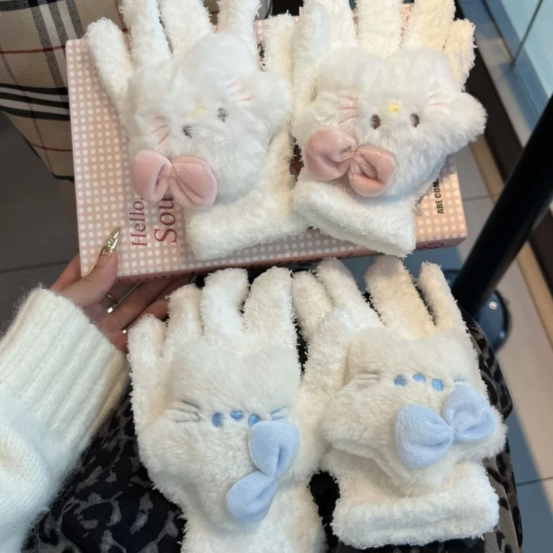 

Новый Hello Kitty аниме Kawaii Sanrio, милая кукла, кулон, теплые перчатки, милый мультяшный KT Cat, плюшевые подарки для защиты от холода, игрушки