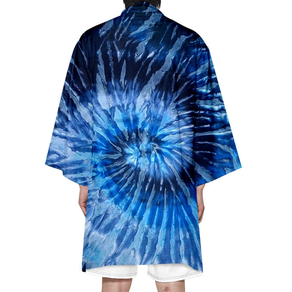 

Tie dye Japanese Long Kimono Cardigan Men Samurai Costume Kimono Colorful Psychedelic Rotating Kimono Shirt Yukata Outer Cover