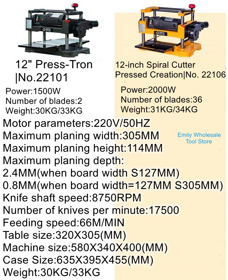 12 Inch Pers Schaafmachine Platte Mes Spiraal Mes Huishoudelijke Kleine Elektrische Schaaf Houtbewerking Schaaf Schaaf Schaaf Snijplank Slijper