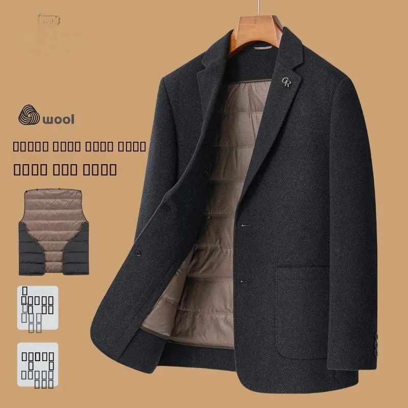 

Мужской двусторонний шерстяной костюм Pierre Cardin: пальто с отстегивающимся внутренним пуховым утеплителем, повседневное деловое, длинное, зимнее