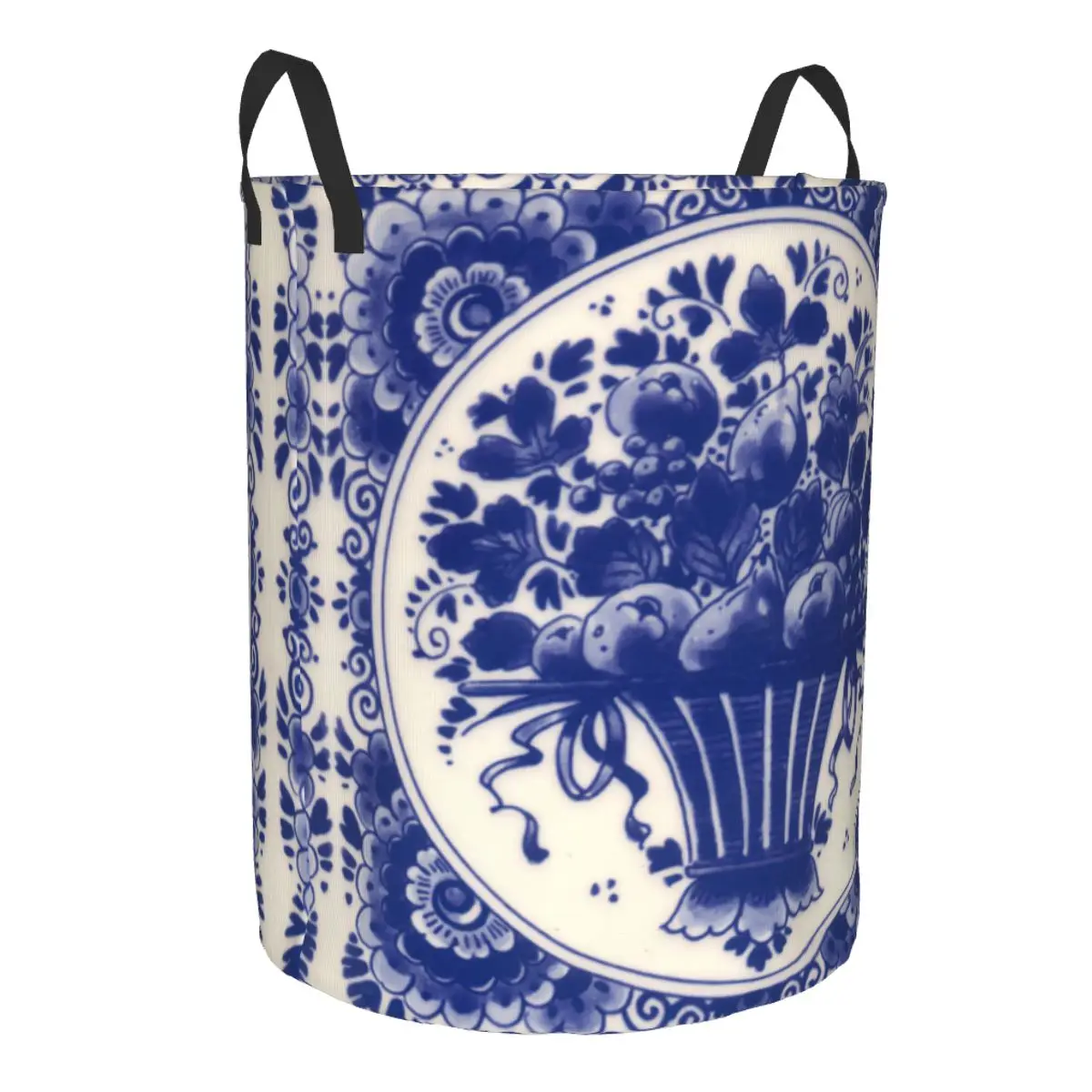 Tile Delft Blue Flowers Fruit Laundry Basket Collapsible Antique Chinoiserie Clothing Hamper Toys Organizer Storage Bins