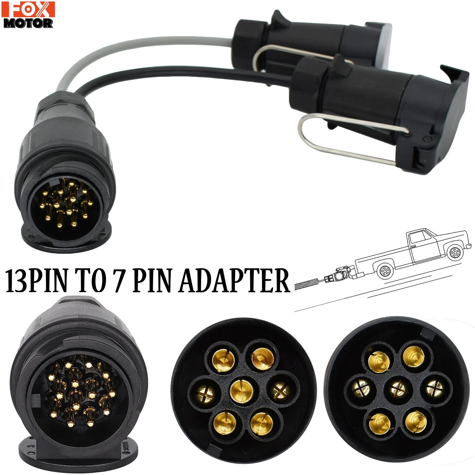 13 Pin to 7 Pin Adapter Trailer Extension Wire Cable Tow Caravan Towing Circuit Socket Plug Board Connectors Car Accessories