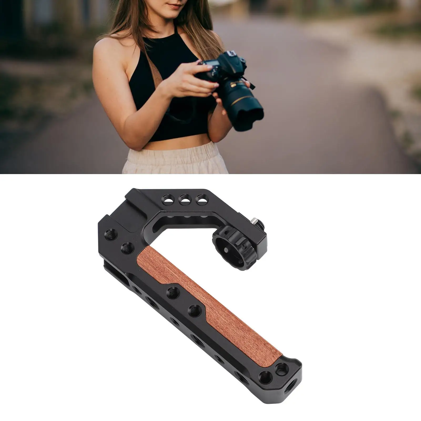 Camera Top Handle Grip with Multi Holes & 3 Cold Shoe Ports for dslr Cage - 1/4 & 3/8 Compatibility