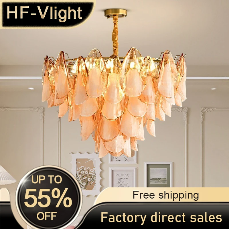 

Postmodern luxury Pink E14 glass petal chandelier,Lustre living room Ceiling pendant lighting indoor decorative Kitchen fixtures