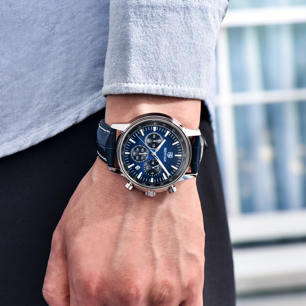 2025 New BENYAR Men's Watches Top Luxury Quartz Wristwatches Speed Chronograph Sports Watch For Man Leather Waterproof Luminous