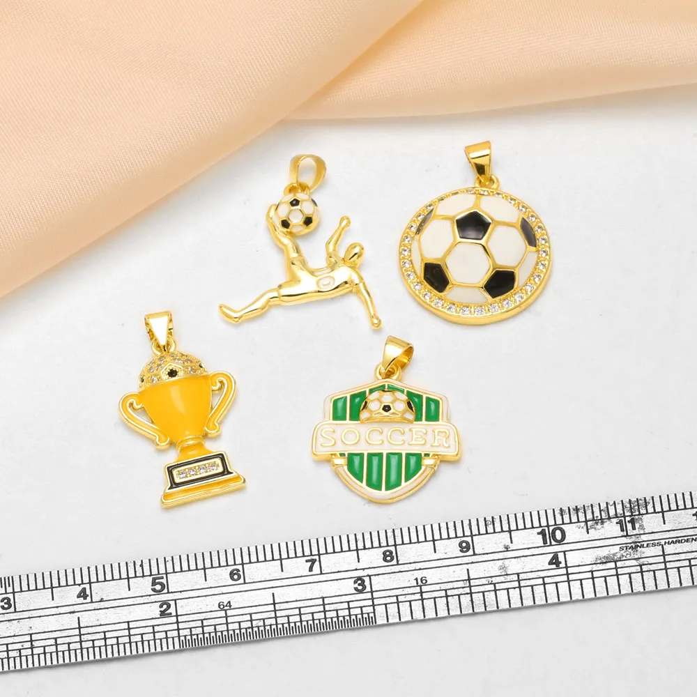 OCESRIO Gold Plated Soccer Pendant Necklace Football Trophy Ball Sports Jewelry Cubic Zirconia Charm Men Women Gift pdtb904