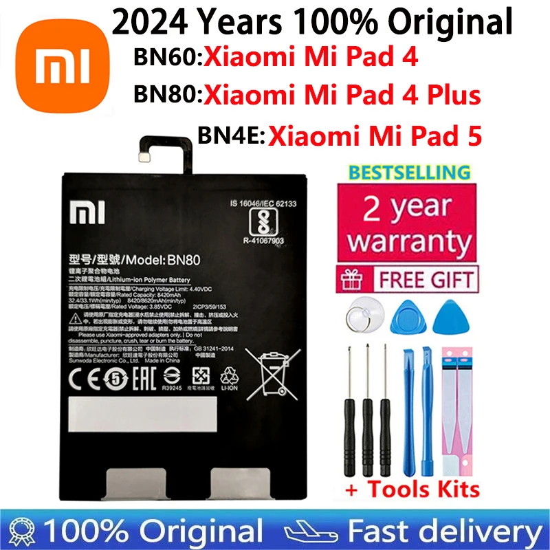 Xiaomi Pad 4 Plus Tablet Bateria, 100% Original, Alta Qualidade, BN60 BN80 BN4E, Pad 4 Plus, Mipad4, 5 Plus Baterias, Novo