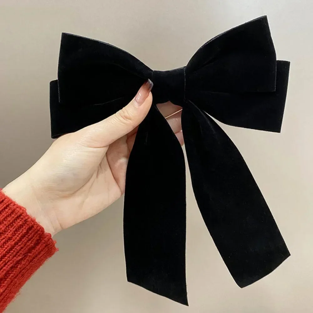 Fashion Velvet Bow Barrettes Women Temperament Ponytail Hairpin Hair Clip Girls Black Red Ribbon Hair Clip Hair Accessories