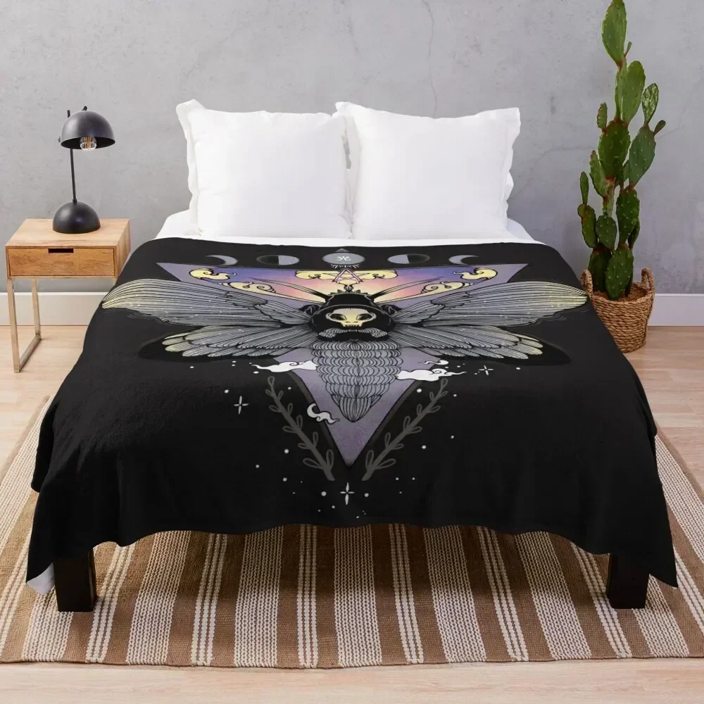 

Death Head Moth Gothic Triangle Moon Phase Art Throw Blanket Summer Cool Breathable Blanket for Sleeping