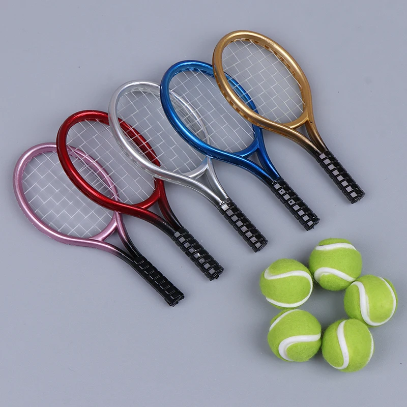 1:6 antike Puppenhaus Miniatur 1pc Tennis schläger 1pc Ball Puppen Zubehör