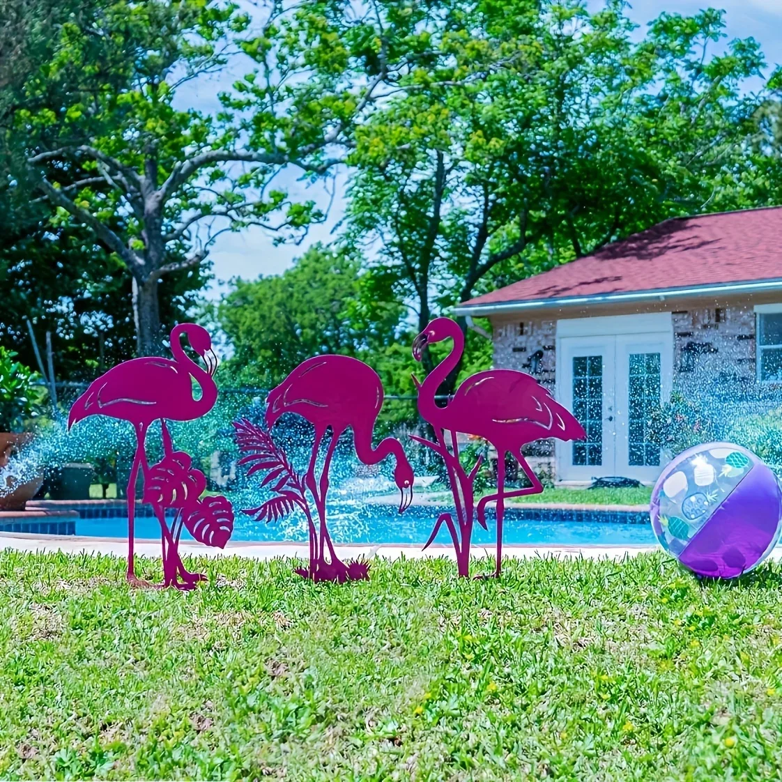 CIFBUY Flamingo wydrążony odporny na kurz wystrój z kutego żelaza rzeźba artystyczna ogród z metalowym ogródkiem ogrodowym dekoracja na zewnątrz posąg kołek