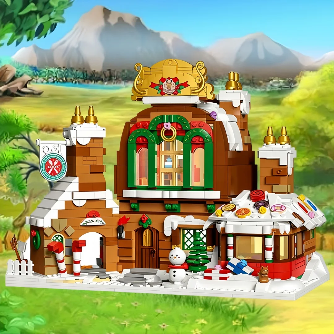 บล็อกตัวต่อจิ๋วรูปบ้านขนมปังขิง KNEW BUILT - ของเล่นธีมคริสต์มาสสำหรับเด็ก เหมาะสำหรับตกแต่งบ้านแบบ DIY และเป็นของขวัญที่น่าจดจำ