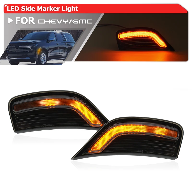 

Smoked Fender Side Marker Lamp For 2021-2024 Chevy Tahoe GMC Yukon Cadillac Escalade LED Bumper Wheel Elevation Welcome Lighting