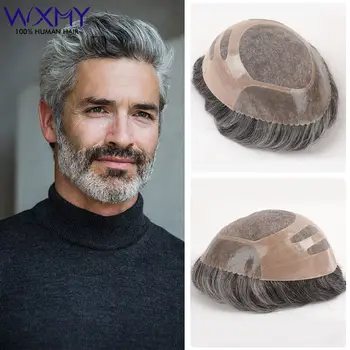 Dayanıklı bağ peruk Mono ve Pu ve Npu arka taban erkek saç protezi 100% insan saçı erkek peruk Exhuast sistemleri erkekler için doğal peruk