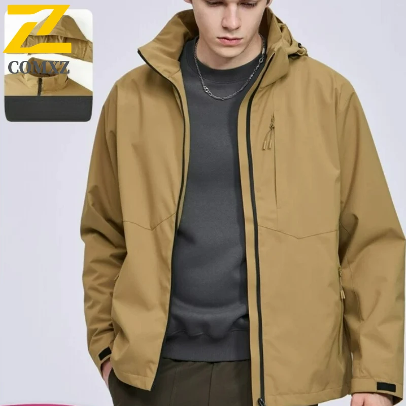 

COMXZ новая мужская куртка 2025 для отдыха с воротником с капюшоном, альпинистская ветрозащитная одежда, высокое качество, износостойкое осеннее пальто для кемпинга