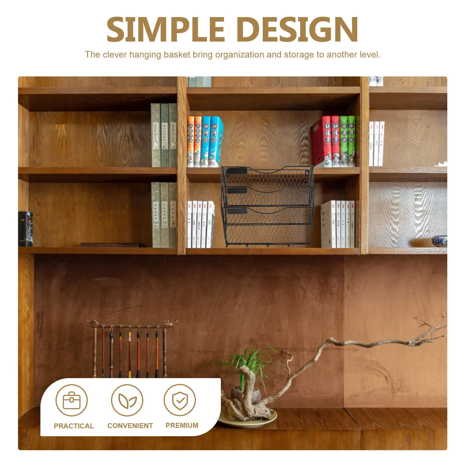 Wall Magazine Rack Iron Hanging Wire Basket Tier Design for Storage Organization Office Home Wall File Holder with Hooks