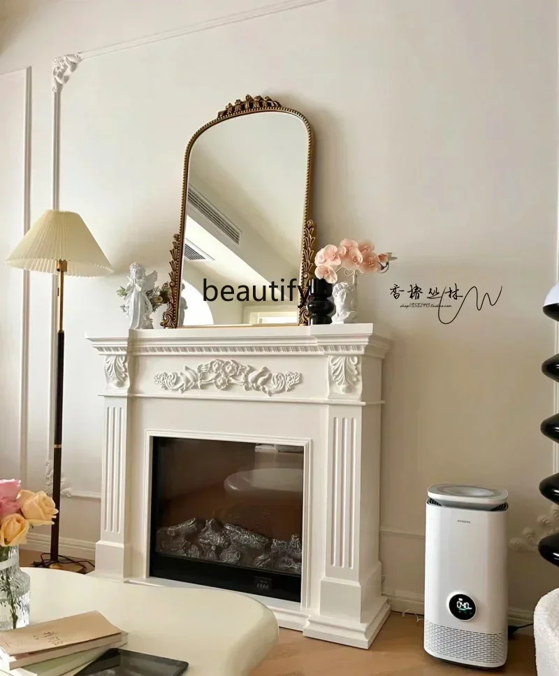 

V cqyAmerican Classical Carved Solid Wood Fireplace Cabinet Living Room Simple Storage Rack Light Luxury Locker