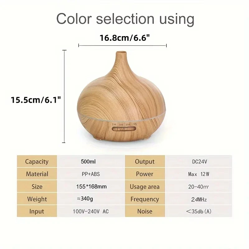 16.91oz Large Room Essential Oil Diffuser with 6 Aromatherapy Oils, Ultrasonic Cool Mist Humidifier for Bedroom, Vaporizer