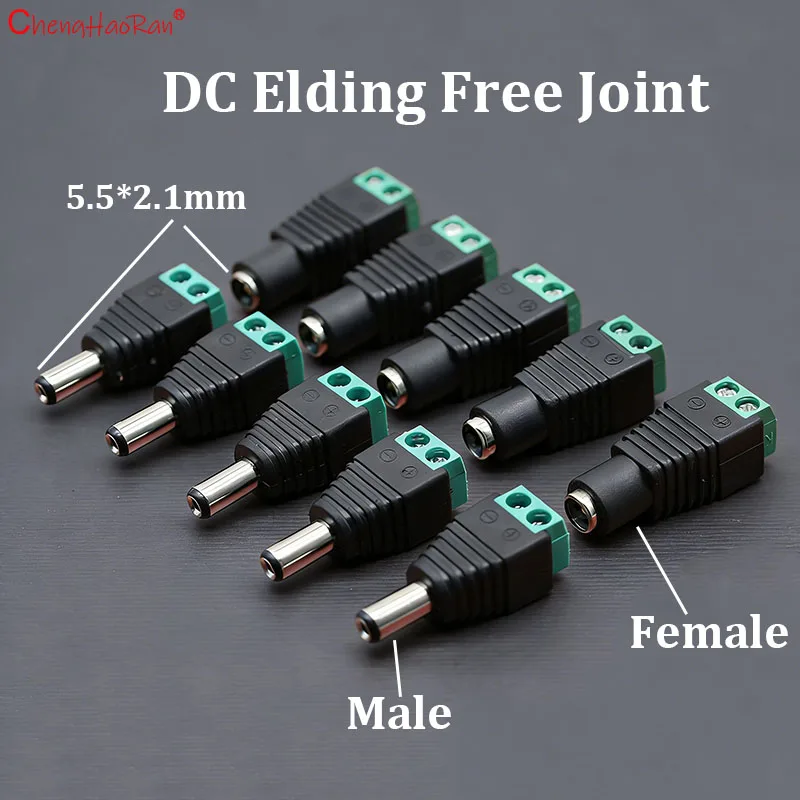 10PCS/LOT DC 5.5 * 2.1mm Green Terminal Male Female Welding Free 12V Power Connector Router Camera Power Connector ﻿