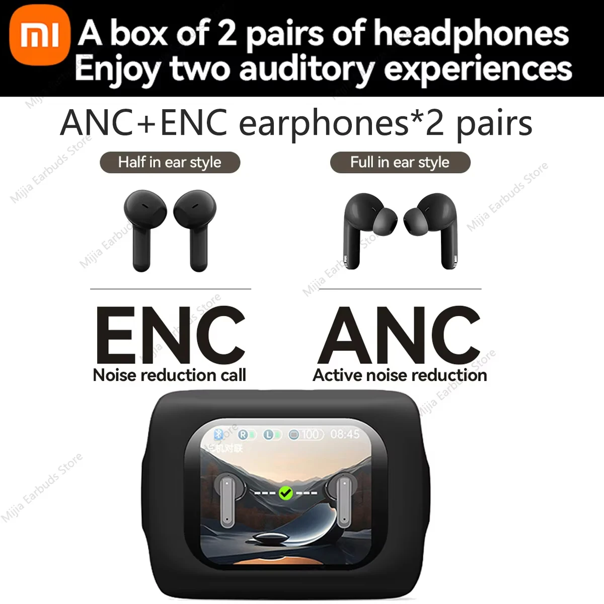 XIAOMI MIJIA New Wireless Earphones ANC ENC Headphones Bluetooth 5.4 Smart Touch Screen Headset A box of 2 pairs of earbuds