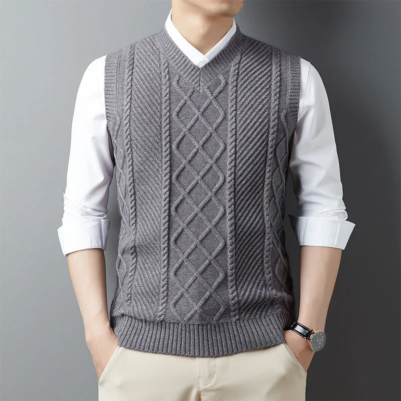 

Men's Jacquard and Pilled Sweater Vest Dad Thickened Warm Knitted Vest Men's Style