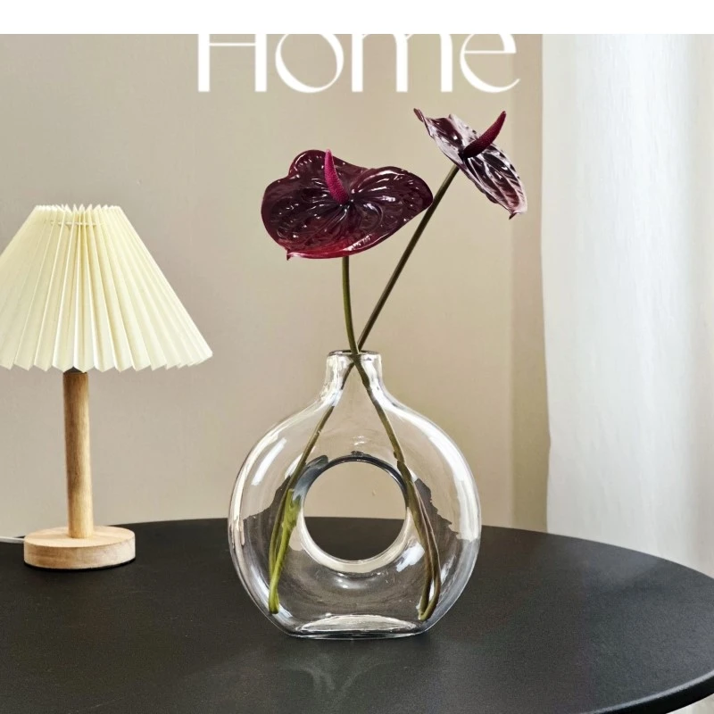 Glass Vase Geometric Hollow Circles Flower Vase Hydroponics Terrarium Doughnut Flower Arrangement  Home Decoration Accessories