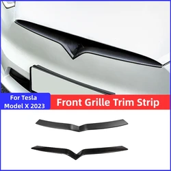 For Tesla Model X 2023 Dry Carbon Fiber Front Grille Trim Strip Sticker Auto Exterior Moulding Accessories