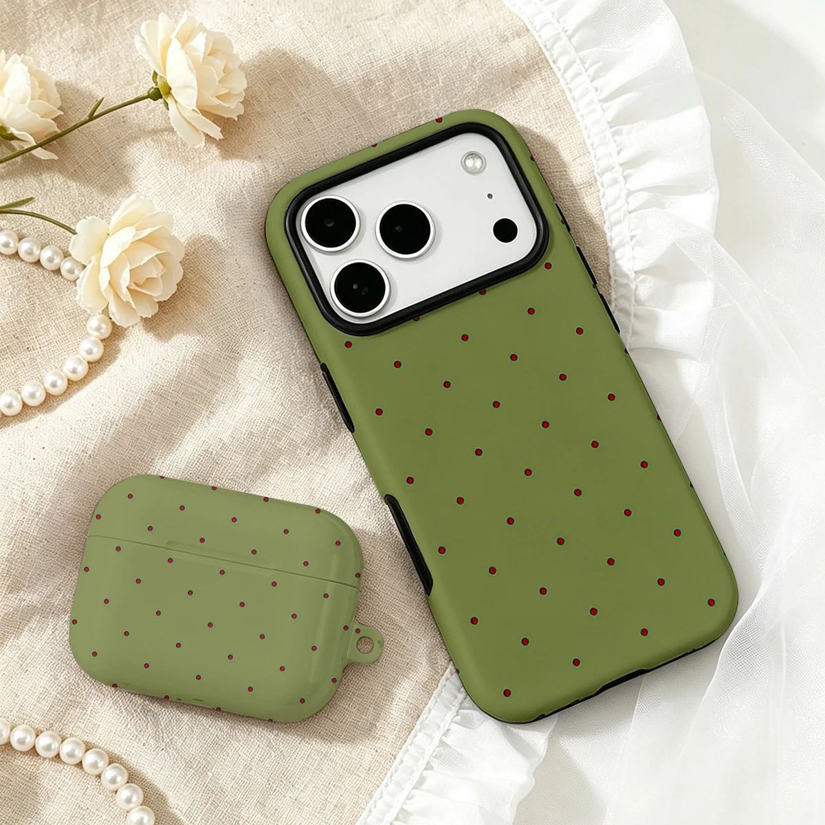 2 in 1 Deep Red Dots Olive For - Airpod Case Cover ulasan dan harga