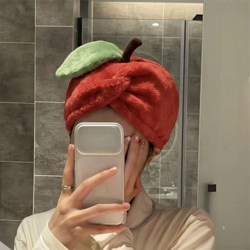 Cute Apple Shape Dry Hair Cap Super Absorbent Coral Headband Thick Shower Cap Quick Dry Towel