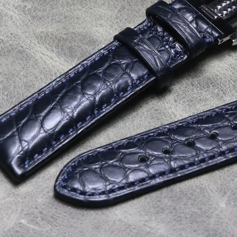 

20mm 21mm 22mm Dark Blue Premium Strap Crocodile Skin Belt Genuine Leather Men's Butterfly Buckle Watchbands Watch Chain