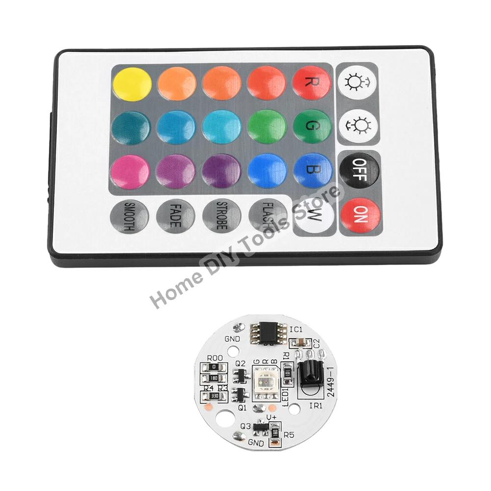

DC 5V RGB PCB Light Source Board 7-Color Gradient LED Light Module 24-Key Wireless Remote Switch RGB Light Board